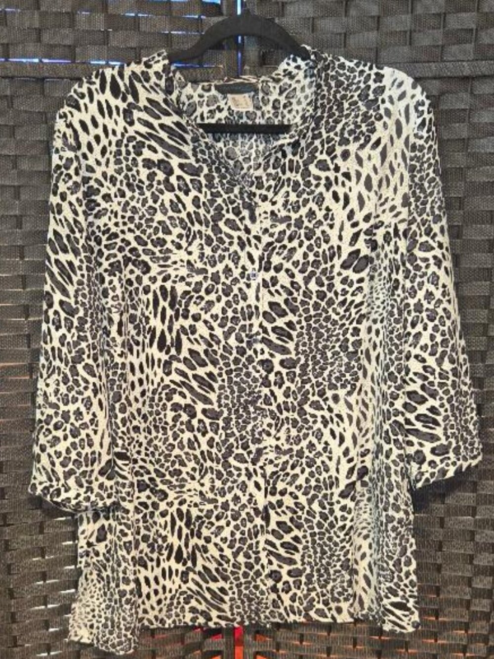 Creation L Monochrome Leopard Print 3/4 Sleeve Tunic Blouse
